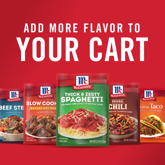 ['McCormick brand seasoning packets for beef stew, slow cooker, spaghetti, chili, and taco.']