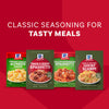 Four McCormick seasoning packets for Italian Mushroom Spaghetti, Thick &amp; Zesty Spaghetti, Garlic Butter Shrimp Scampi, and Creamy Garlic Alfredo Sauce.