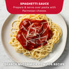 A red background with instructions on how to make McCormick Thick &amp; Zesty Spaghetti Sauce.