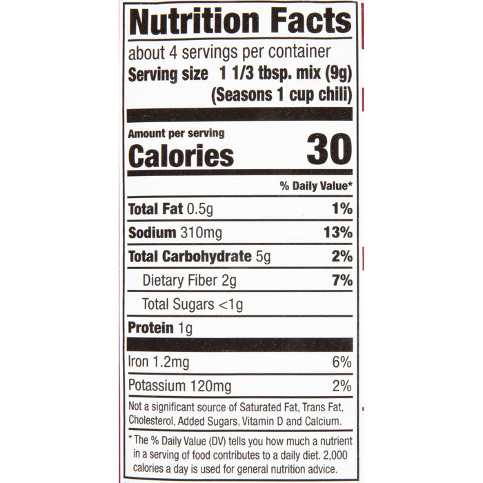 ['Nutrition facts label for a seasoning mix.']