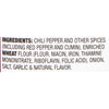 ['A list of ingredients for a product, including chili pepper, red pepper, cumin, and wheat flour.']