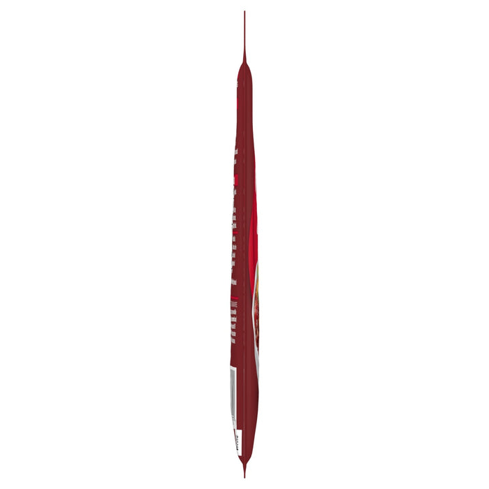 A thin, dark red packet of Mccormick Chili Seasoning Mix 1.25 Oz is presented vertically, viewed from its side.