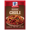['McCormick Original Chili seasoning mix package with a bowl of chili on the front.']