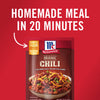 ['McCormick Original Chili seasoning mix package with a bowl of chili on the front.']