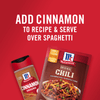 ['A McCormick Cinnamon Ground spice bottle and a McCormick Original Chili packet are shown on a red background.']