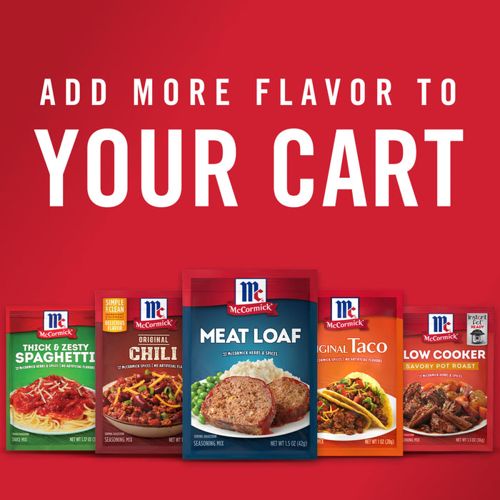 McCormick seasoning packets for various dishes like spaghetti chili meatloaf taco and pot roast.
