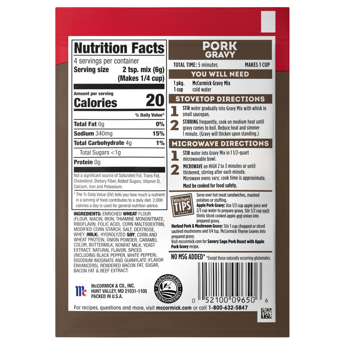 McCormick® Pork Gravy Seasoning Mix, 0.87 oz (6-Pack)