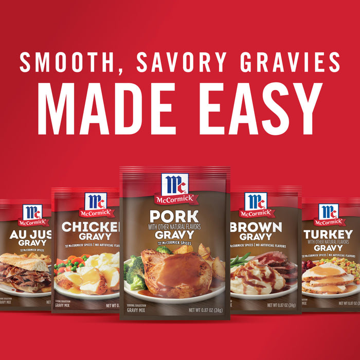 McCormicks line of gravy mixes including Au Jus Chicken Pork Brown and Turkey.