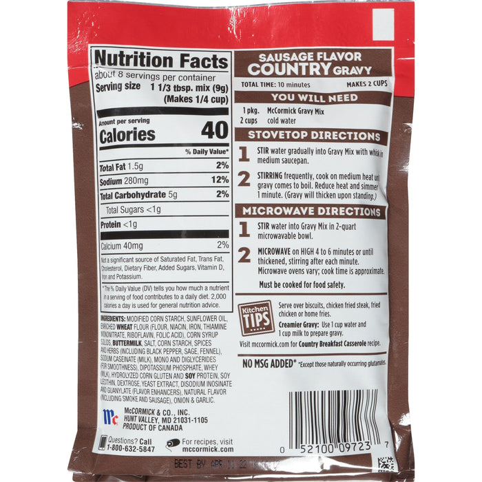McCormick® Sausage Flavor Country Gravy Seasoning Mix, 2.64 oz (6-Pack)