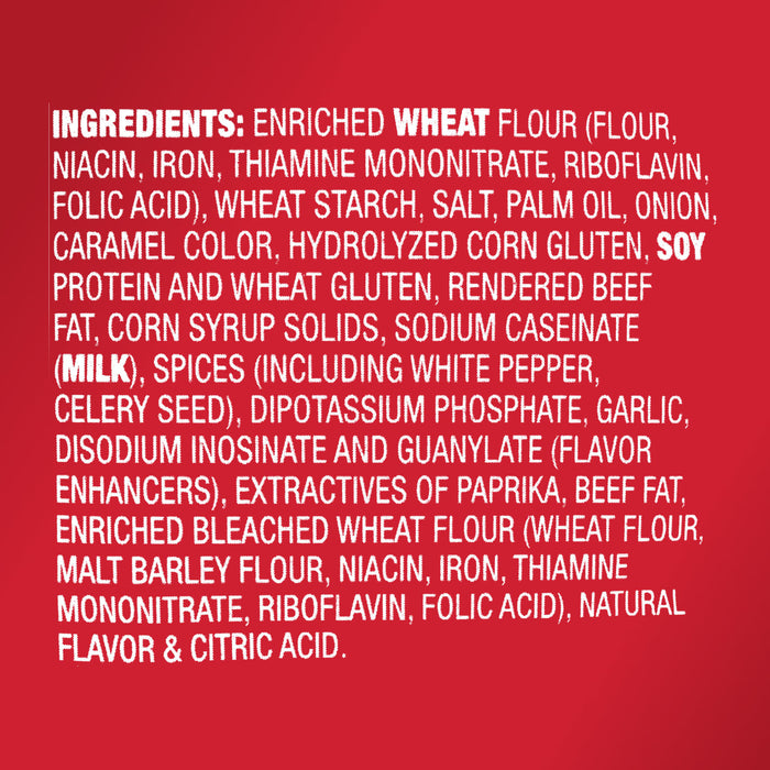 A list of ingredients for a product including enriched wheat flour spices and natural flavor.