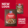 An advertisement shows the new and old packaging for Mccormick Brown Gravy Mix .87 Oz, with text that reads, New Look, Same Great Flavor, to announce the design change.