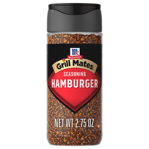 A bottle of McCormick Grill Mates Hamburger Seasoning.