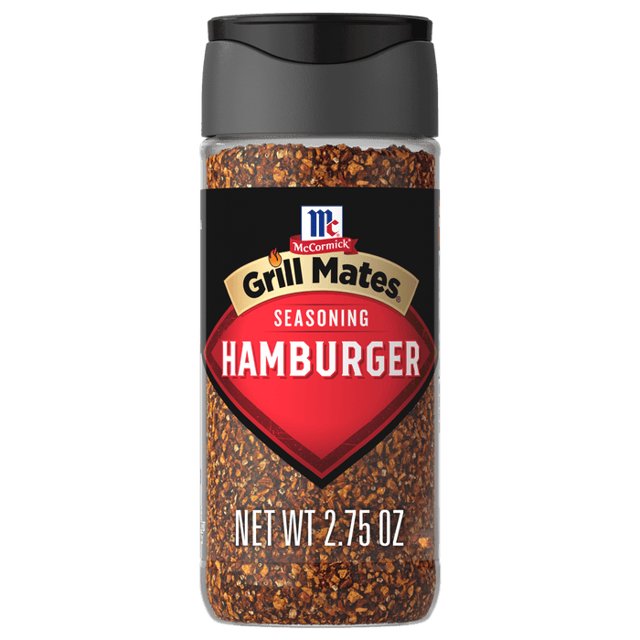 A bottle of McCormick Grill Mates Hamburger Seasoning.