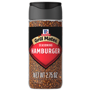 A bottle of McCormick Grill Mates Hamburger Seasoning.