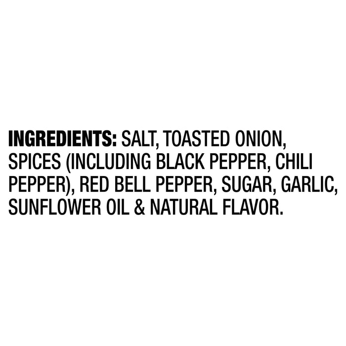 The ingredients for this product are salt toasted onion spices red bell pepper sugar garlic sunflower oil and natural flavor.