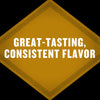 A golden diamond shape with the text Great-Tasting, Consistent Flavor.