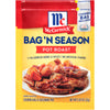 ["McCormick Bag'N Season Pot Roast package with a picture of a pot roast with potatoes and carrots."]