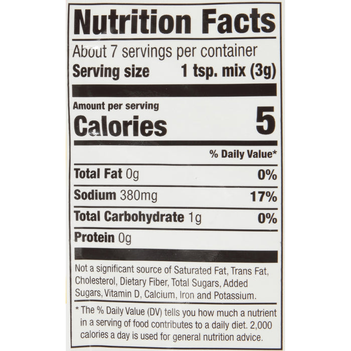 ['Nutrition facts label for a product with 5 calories per serving.']