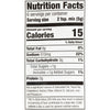 ['Nutrition facts label for a product with 15 calories per serving.']