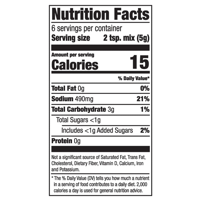 A nutrition facts label for Mccormick Bag N Season Regular Pork Chop Seasoning Mix &amp; Cooking Bag 1.06 Oz showing 15 calories and 490 milligrams of sodium per serving.