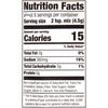 ['Nutrition facts label for a product with 15 calories per serving.']