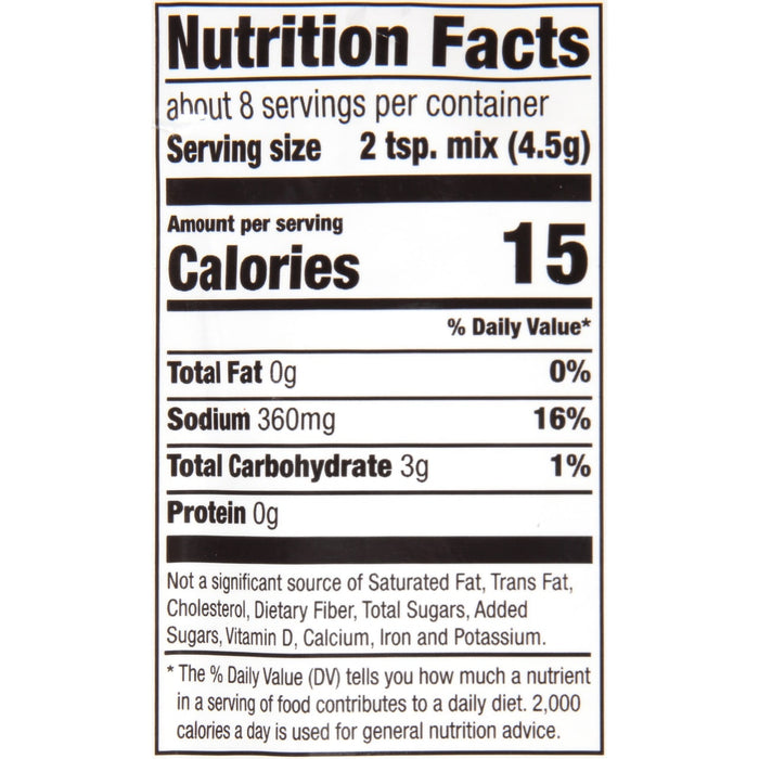 ['Nutrition facts label for a product with 15 calories per serving.']