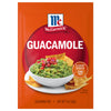 McCormick Guacamole seasoning mix package with a bowl of guacamole and tortilla chips.