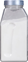 A clear plastic jar filled with white powder.