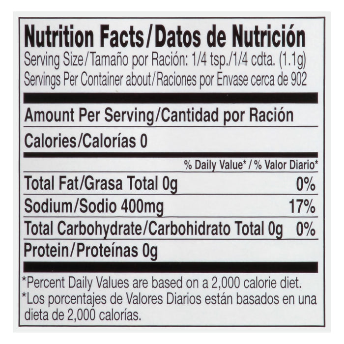 Nutrition facts label for a product with 0 calories 0g fat 400mg sodium 0g carbs and 0g protein.