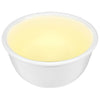 A white bowl filled with a light yellow liquid.