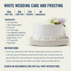 A white wedding cake with frosting and flowers on top along with the ingredients and instructions for making it using McCormick?R Vanilla Flavor.