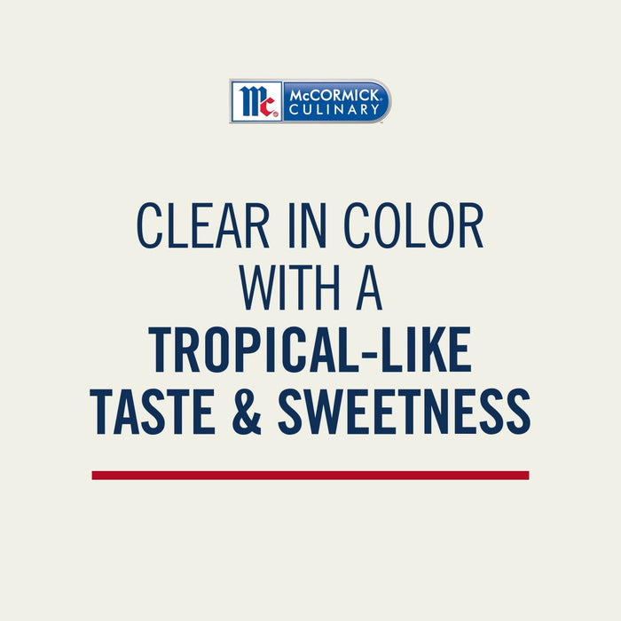 McCormick flavoring is clear in color with a tropical-like taste and sweetness.
