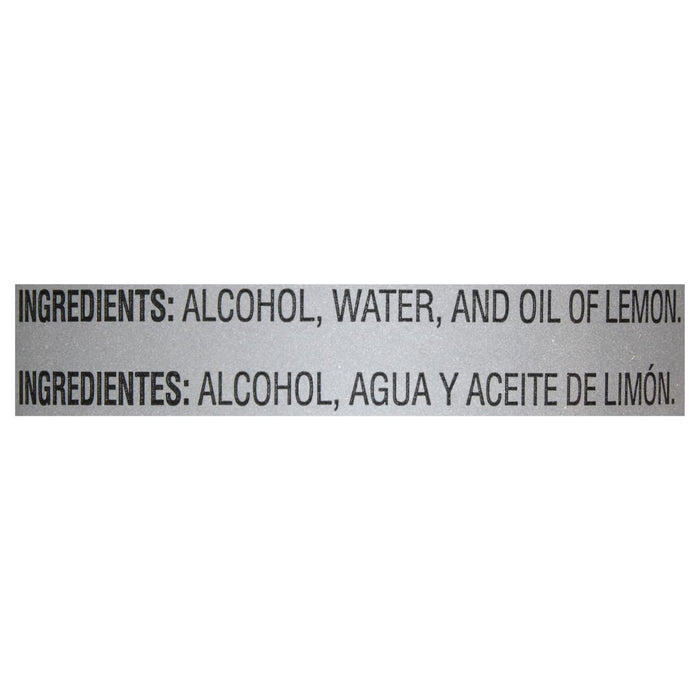 The ingredients for this product are alcohol water and oil of lemon.