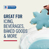 A hand dips a snowflake cookie with blue icing into a bowl of Mccormick Culinary Blue Food Coloring, highlighting its use for icing, beverages, and baked goods.