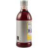 A side view of a bottle of Mccormick Culinary Egg Yellow Food Coloring 16 Oz, showing the red liquid through the clear plastic bottle and the silver label.