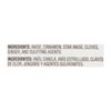 The ingredients for this product are anise cinnamon star anise cloves ginger and sulfites.