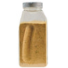 A clear plastic bottle filled with a light brown seasoning mix.