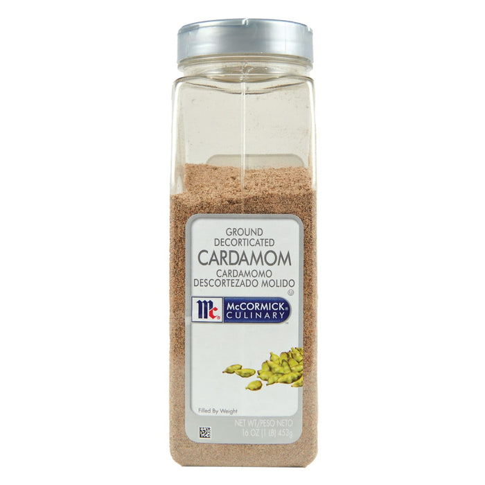 A container of McCormick Culinary Ground Decorticated Cardamom.