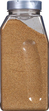 A clear plastic jar filled with a light brown powder.