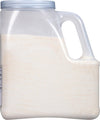 A plastic container filled with a white powder.