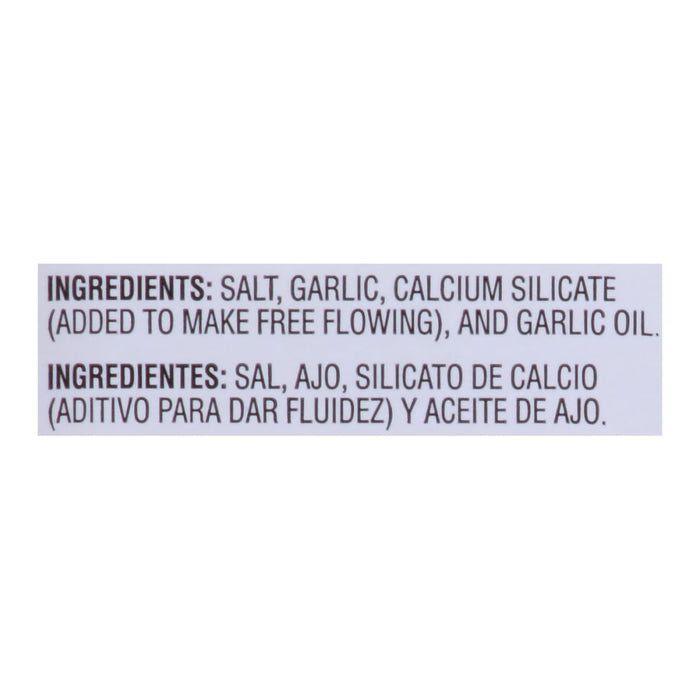 The ingredients for this product are salt garlic calcium silicate and garlic oil.