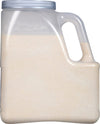 A clear plastic jug filled with a white powder.