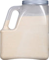 A clear plastic jug filled with a white powder.