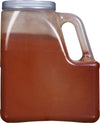A plastic container filled with red chili powder.