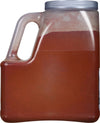 A plastic container filled with red chili powder.