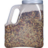 A clear plastic jar filled with a blend of spices.