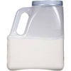 A white plastic jug filled with a white substance.