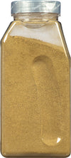 A glass jar filled with ground cumin.