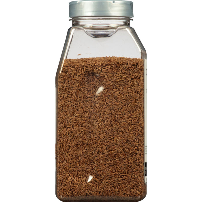 A glass jar filled with caraway seeds.
