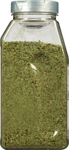 A glass jar filled with dried parsley.